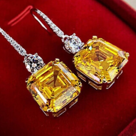 New Sterling silver citrine diamond earrings - Picture 6 of 7